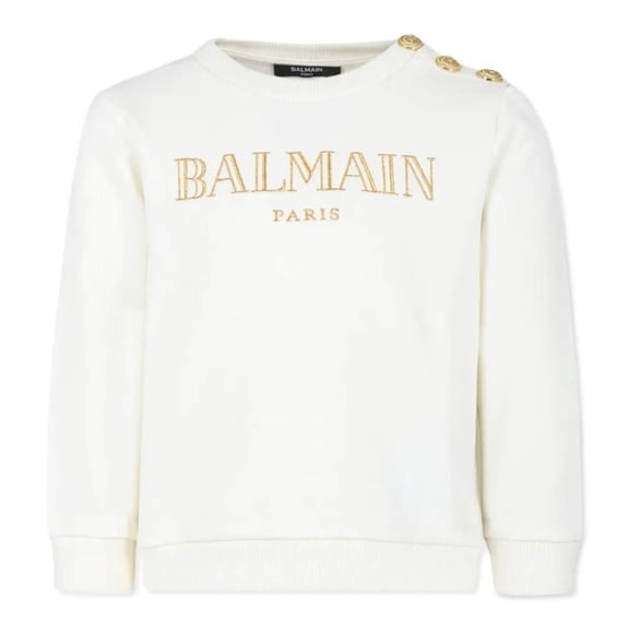 Balmain Kids Logo Embroidered Button-Detail Sweatshirt, Size 8Y