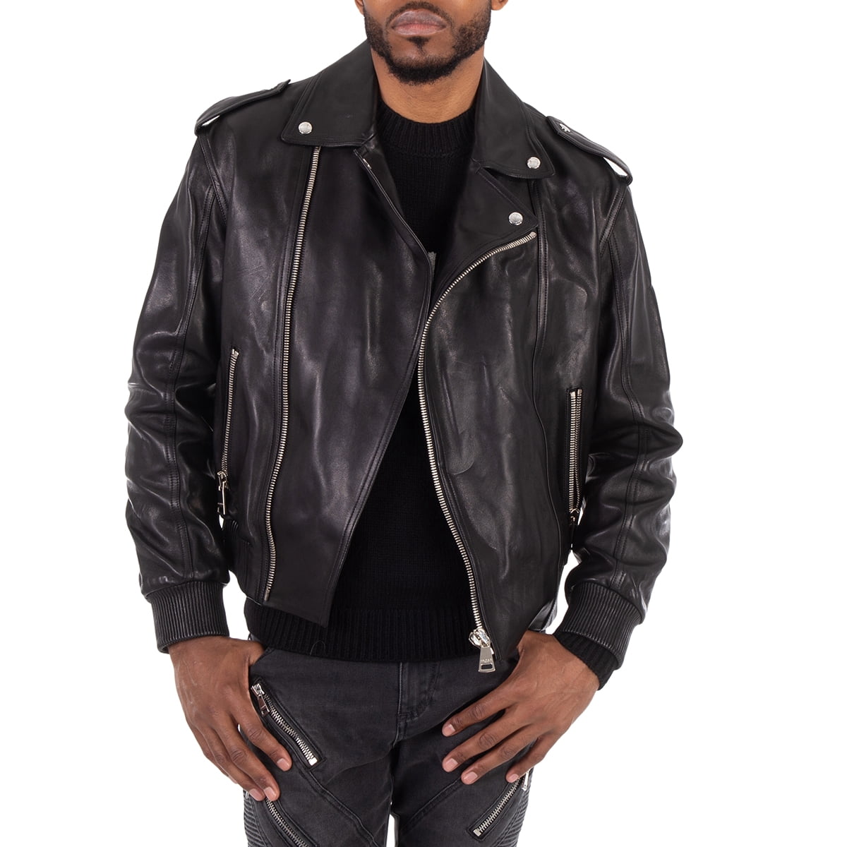 Balmain Leather Bomber Jacket, Brand Size 48 (US Size 38