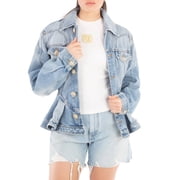 Balmain Logo-Buttons Pleated Denim Blazer, Brand Size 34 US Size 2