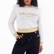 Balmain Logo Embossed Cropped Pullover, Brand Size 36 US Size 4