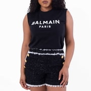 Balmain Logo Print Button Embellished Tank Top, Size Medium