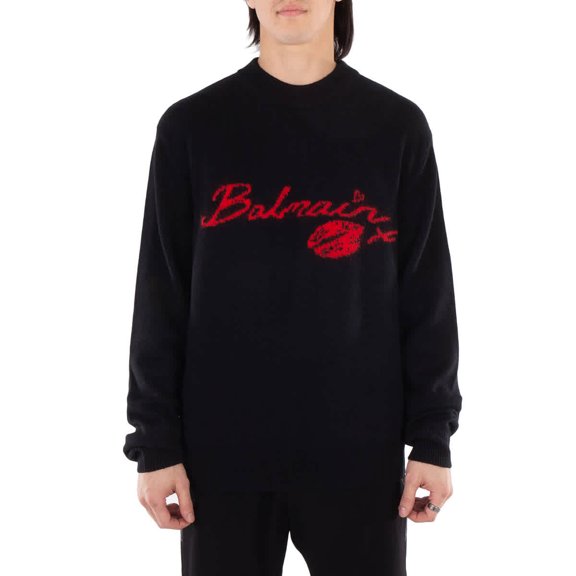 Balmain Male Black Virgin Wool Knit Crewneck Sweater Black Sizes standard XXXS-7XL