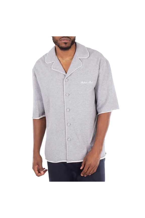 Men's Grey Cotton Shirt With Embroidered Logo, Brand Size 48 (US Size 38)