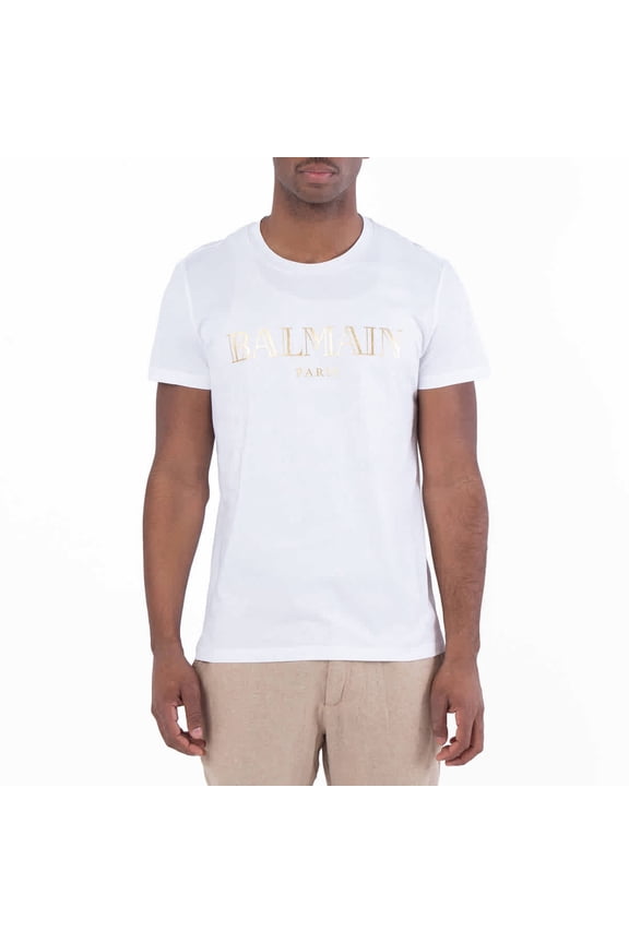 Metallic Logo Print Cotton T Shirt, Size Medium