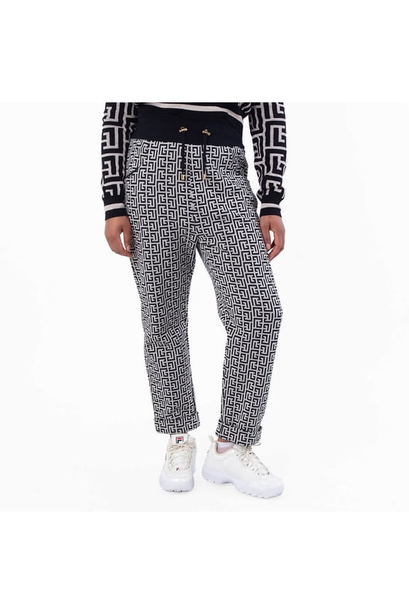 Monogram Pattern Cotton Trousers, Brand Size 38 (US Size 6)