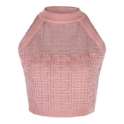 Balmain Textured Knit Crop Top With High Neck Womens