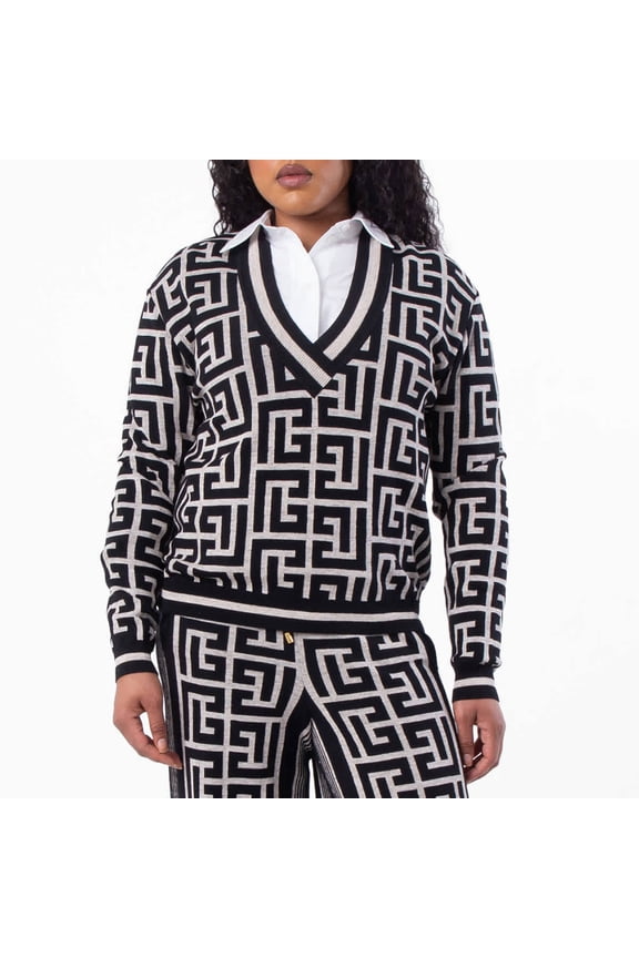 V Neck Monogram Wool Cardigan, Brand Size 38 (US Size 6)