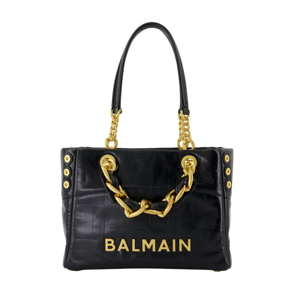 【関税&送料込み】Balmain Black Leather Shopping Bag With Balmain Bag