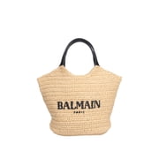 Balmain Women's Beige Straw Rafia Logo Tote Bag Neutrals