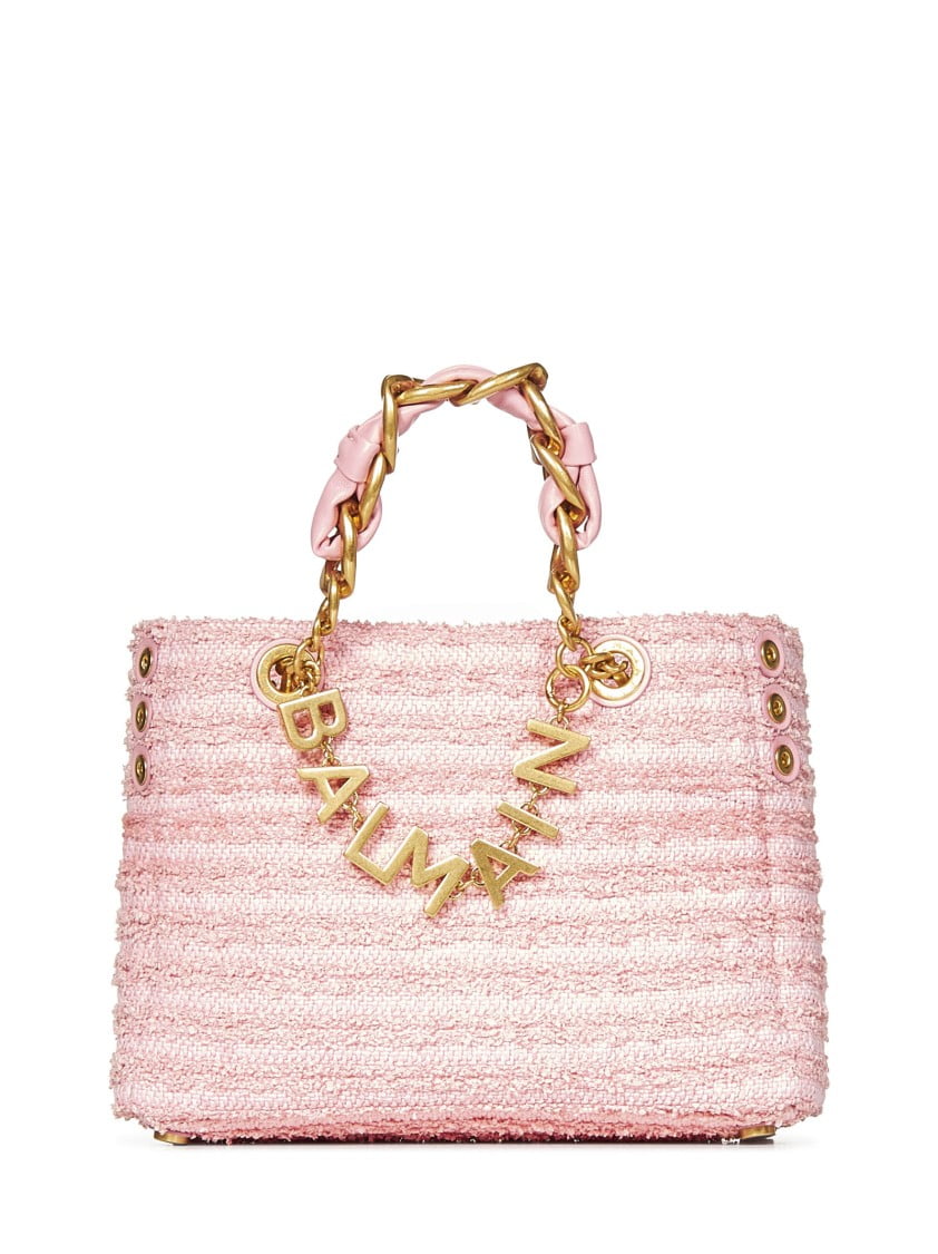 トートバッグ Balmain Tweed-Effect Raffia Small Shopper Bag Balmain Women's Tweed-Effect Raffia Small Shopper Bag