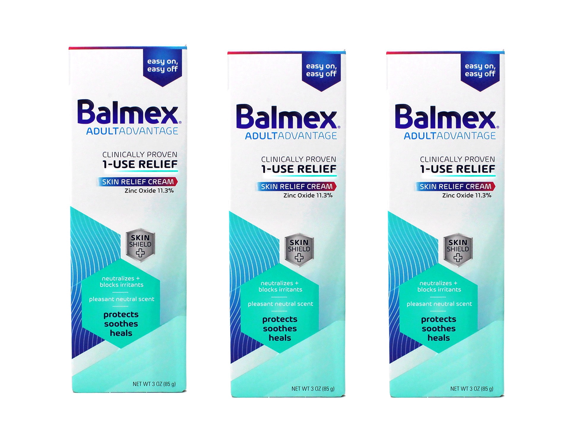 Balmex AdultAdvantage Bprotected Skin Relief Healing Cream, with Zinc Oxide Barrier Cream Protection + Skinshield Soothing Botanicals for Adult Incontinence, Adult Rash and Bed Sores, 3oz (Pack of 3)