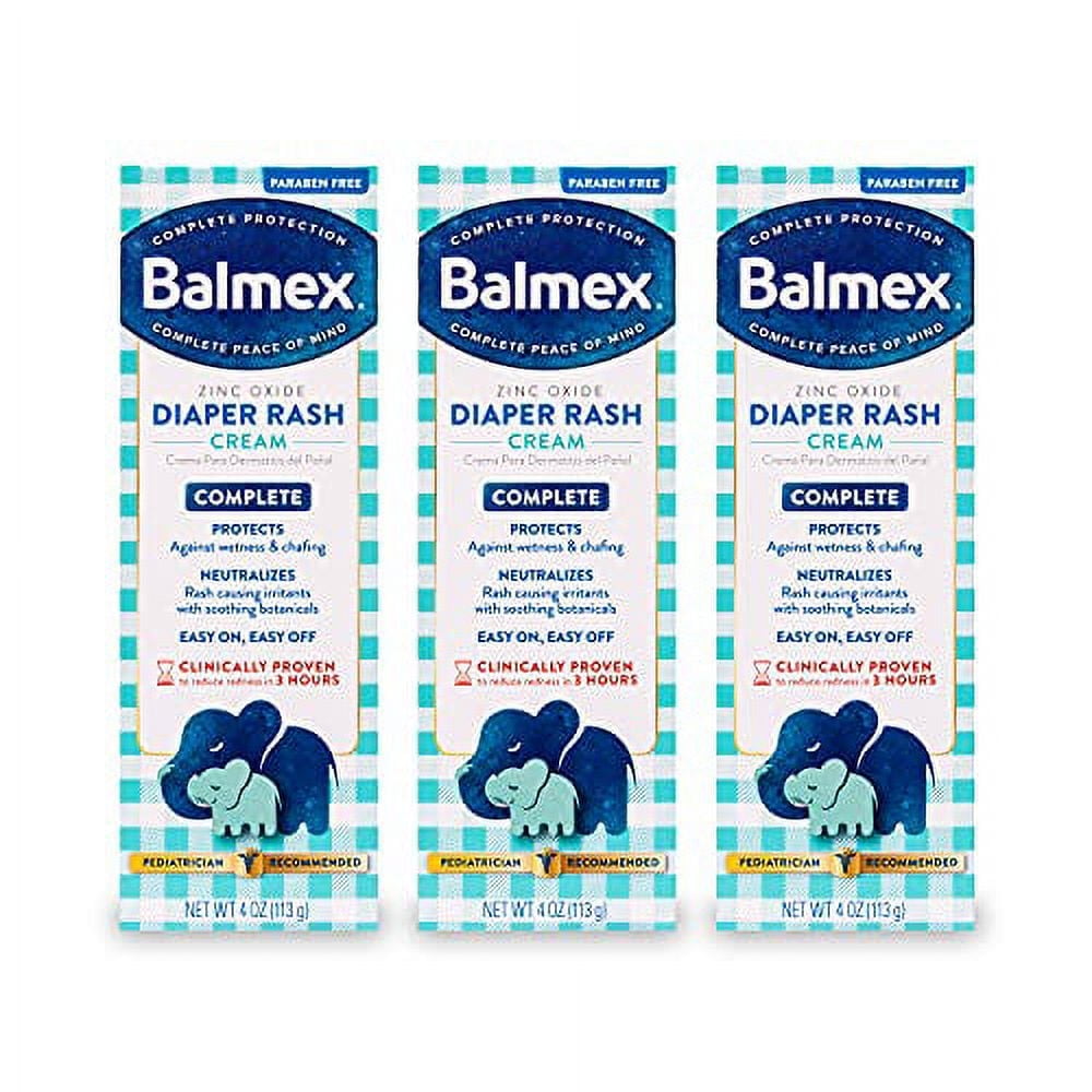 Balmex Complete Protection Baby Diaper Rash Cream with Zinc Oxide + Soothing Botanicals, 4 Oz, Pack of 3