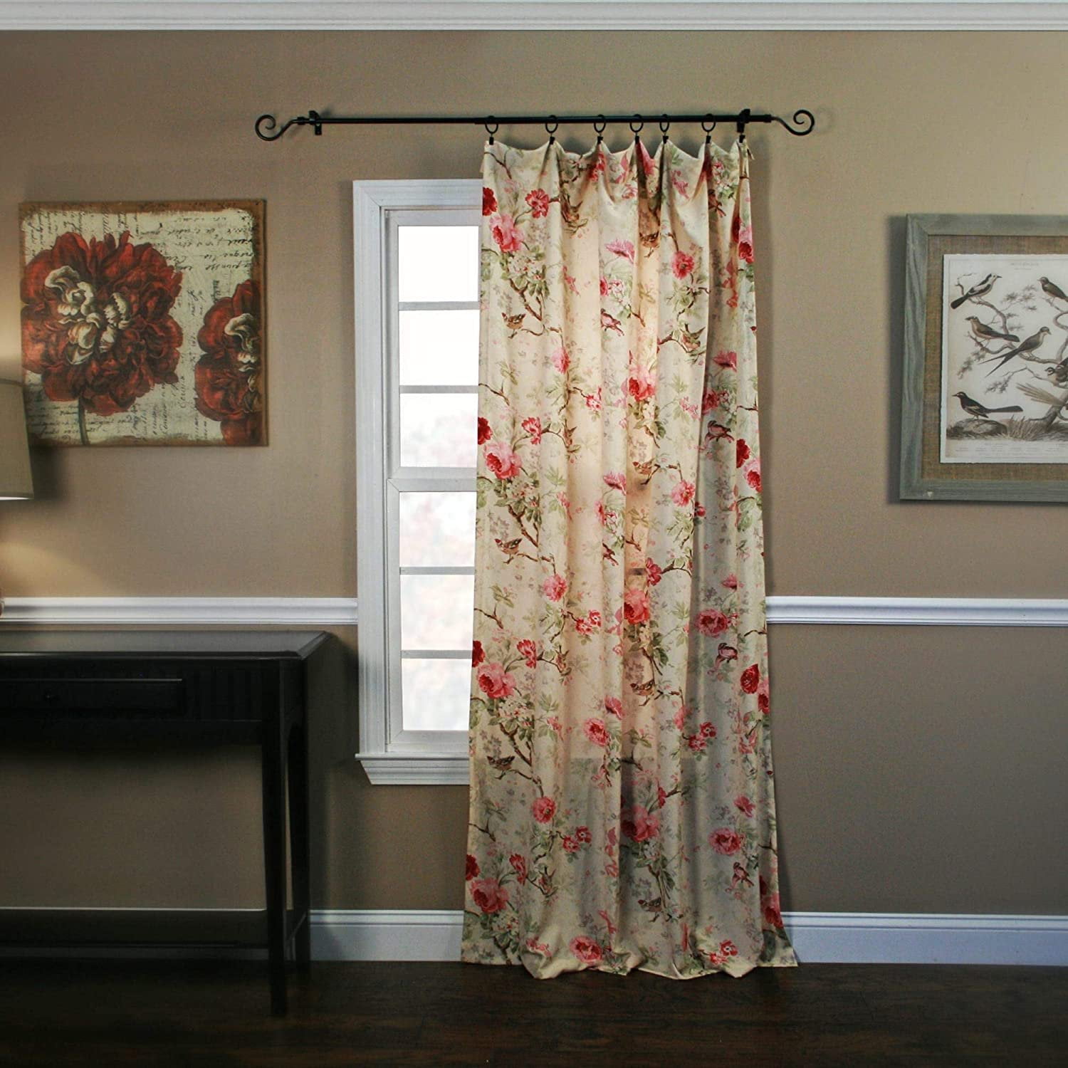 Red Floral Sheer Polyester Rod Pocket Window Panel 48" x 84"