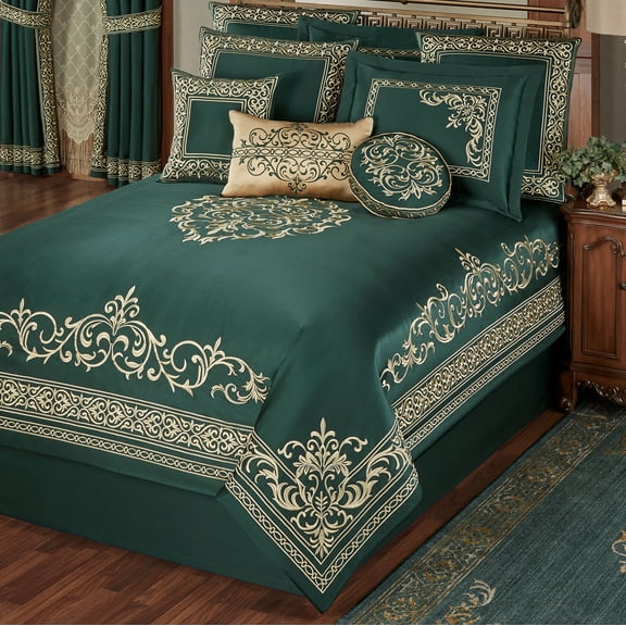 Balmoral Royal Style Bedding, Gold-Embroidered Emerald Green, 11-pc Queen Comforter Set