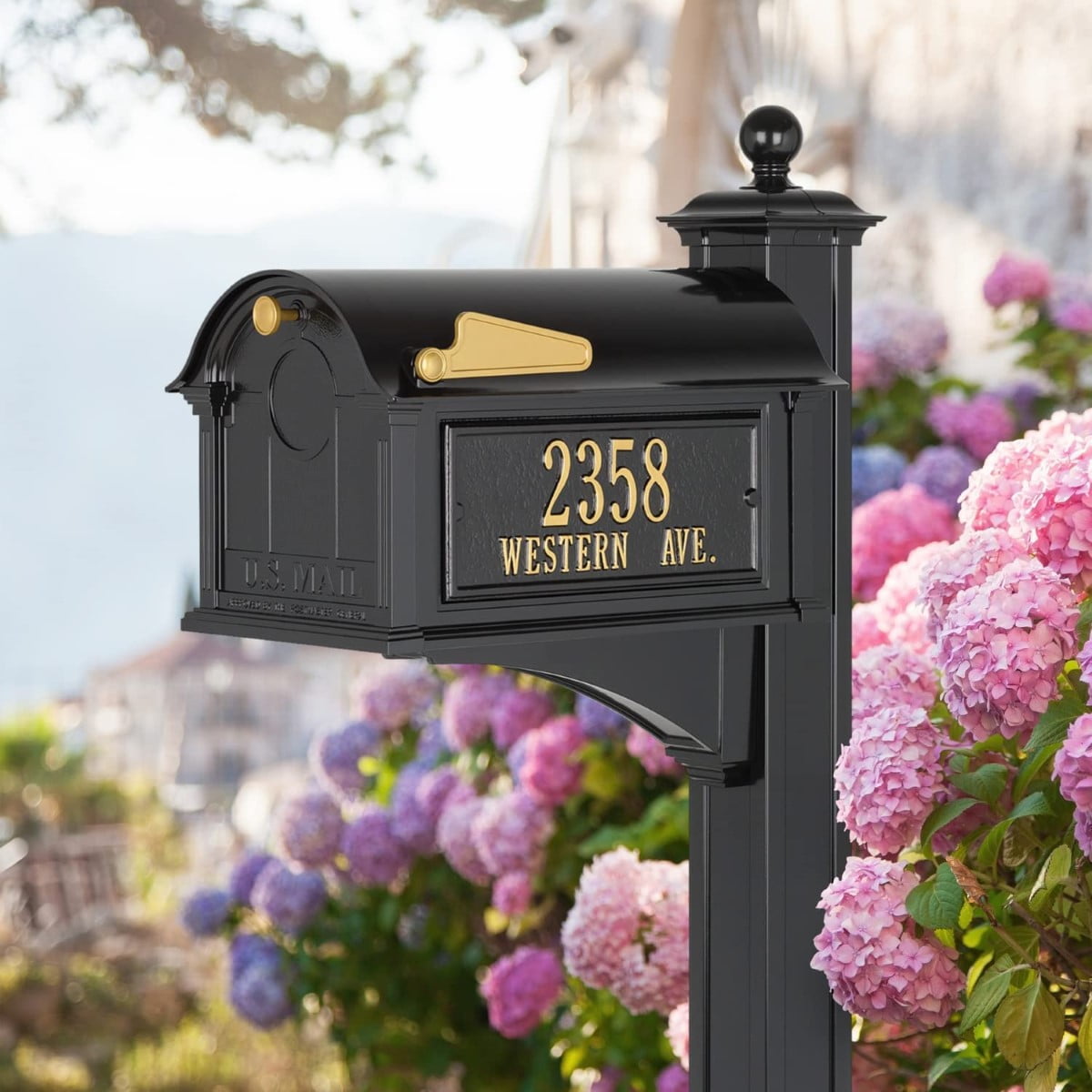 Balmoral Black and Gold Aluminum Post Mounted Mailbox