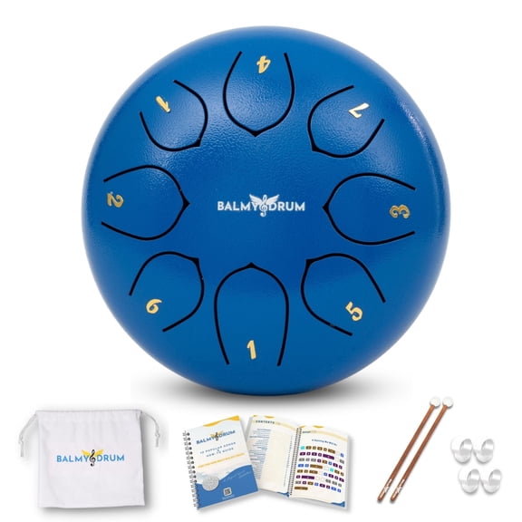 Balmy Drum Steel Tongue Drum 6 inch 8 Notes, Handpan Drum with Music Book, Mallets, Carry Bag, Finger Picks, Rain Drum for Outdoor, Meditation Yoga Calming Instruments for Adults Kids (Blue)