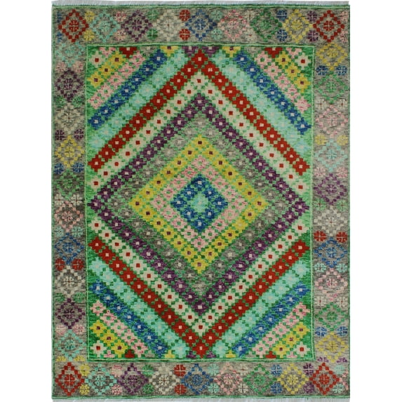 Balochi Hasani Blue/Grey Rug, 4'10" x 6'4"