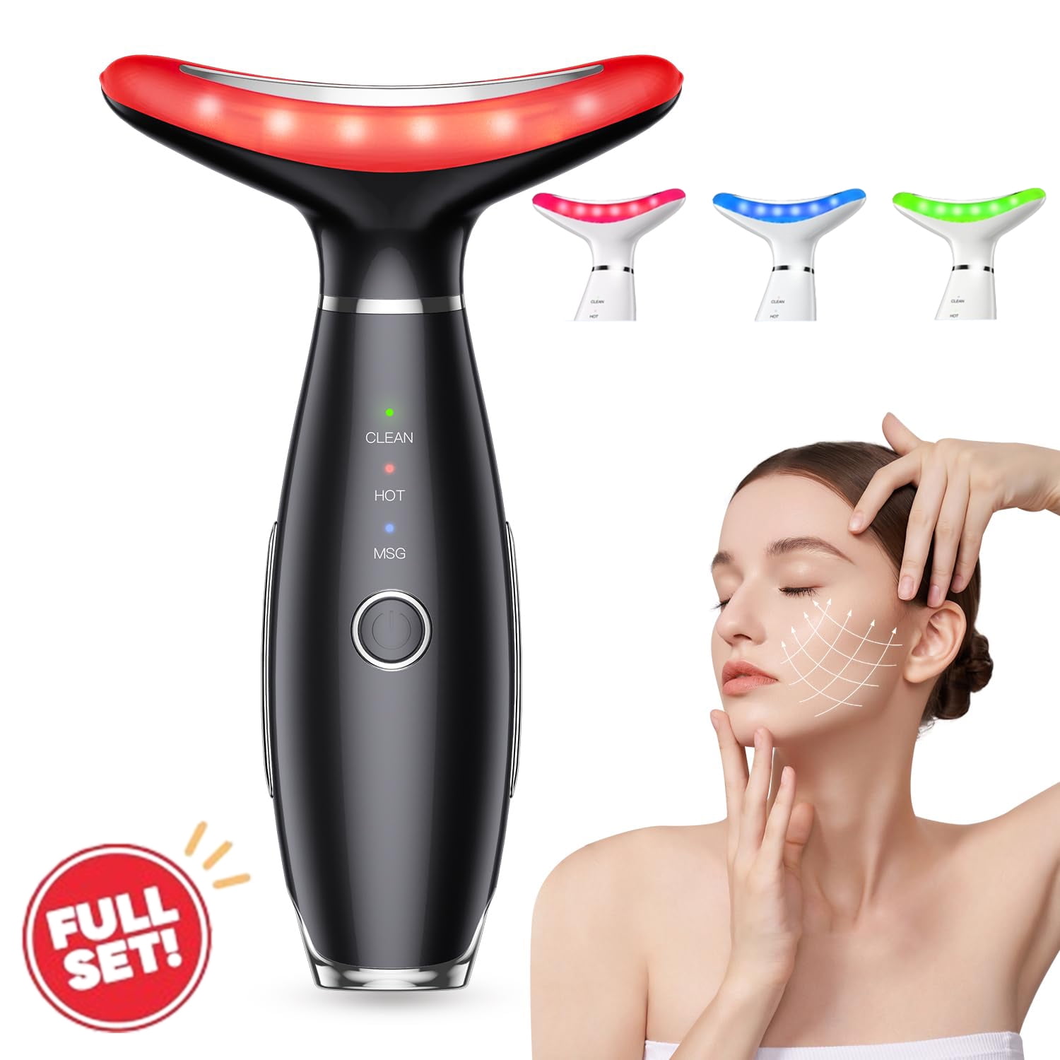 Balomy Face and Neck Massager Light Therapy, 3 Colour Modes and Vibration Facial Massager, Face Sculpting Tool for Double Chin and Skin Care (Black)