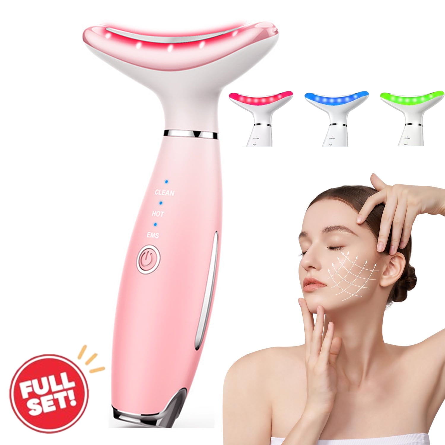 Balomy Face and Neck Massager Light Therapy, 3 Colour Modes and Vibration Facial Massager, Face Sculpting Tool for Double Chin and Skin Care (Pink)