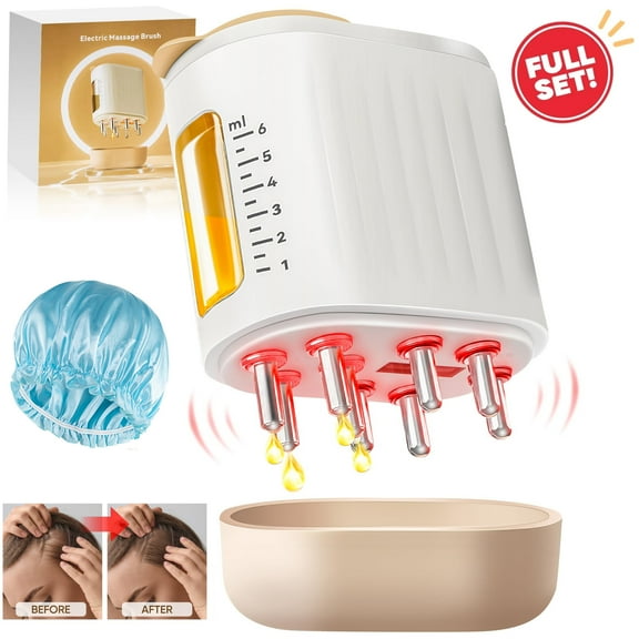 Balomy Hair Oil Applicator and Electric Scalp Massager 2-in-1 with Shower Cap, Scalp Brush for Hair Growth with 6ml Bottle, USB Rechargeable, Anti-Leak, Not Tangle Hair Care Gift for Women