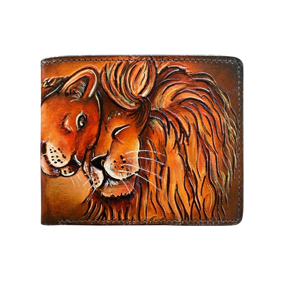 Balona Genuine Leather Anti-theft RFID-Blocking 3D Mufasa Lion Couple Printed Gifting Bifold Wallet with Detachable Credit Card Case for Men (Lion Couple - Card, Dark Brown) A101