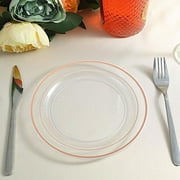Balsa Circle 10 Pieces Disposable Plastic Round Plates - 8" Clear with Rose Gold Trim