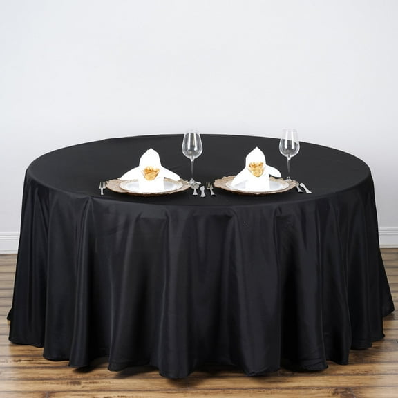 Balsa Circle 108" Round Polyester Tablecloth Wedding Table Linens - Black