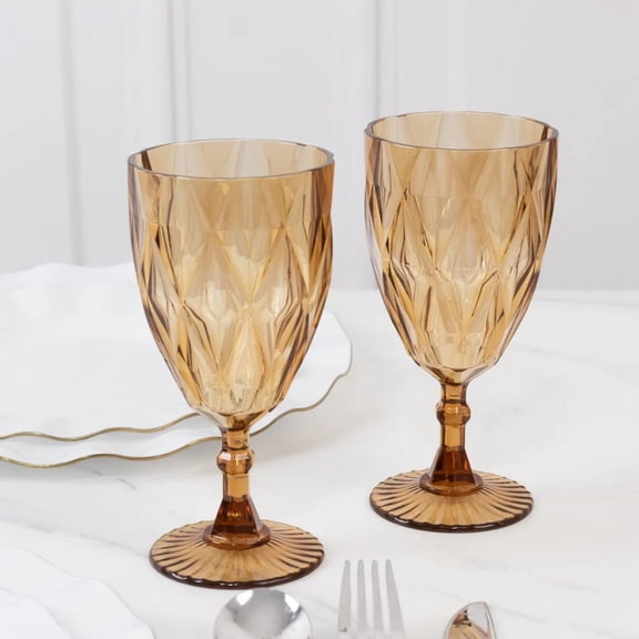 Balsa Circle 12 Amber Gold 11oz Vintage Diamond Cut Plastic Wine Glasses Wedding Supplies