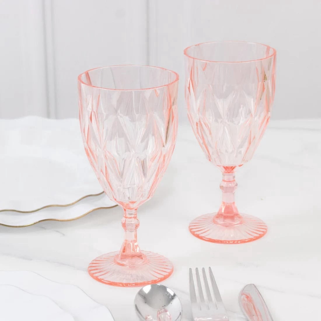 Balsa Circle 12 Blush 11oz Vintage Diamond Cut Plastic Wine Glasses Wedding Supplies