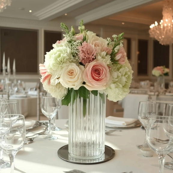 Balsa Circle 12 Clear 10 in tall Ribbed Cylinder Glass Vases Centerpieces Party Wedding Reception Event Home Decorations