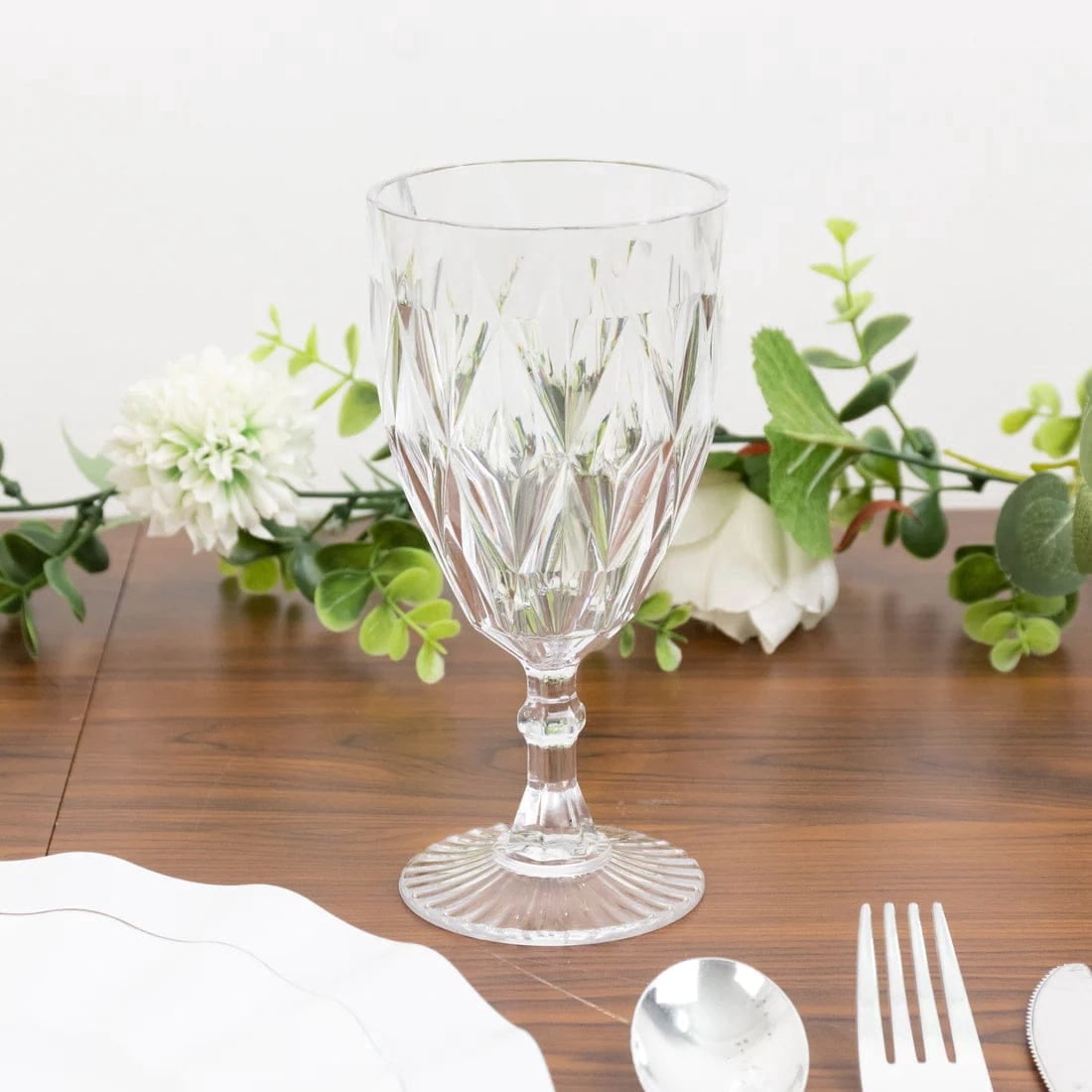 Balsa Circle 12 Clear 11oz Vintage Diamond Cut Plastic Wine Glasses Wedding Supplies