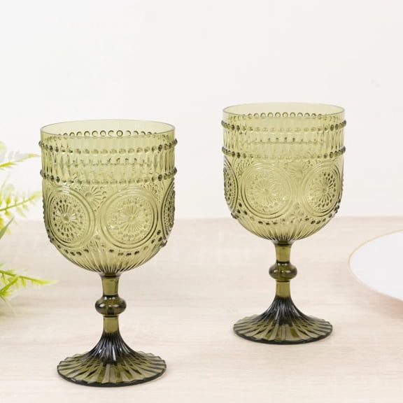Balsa Circle 12 Dusty Sage 15oz Shatterproof Plastic Wine Glasses Embossed Floral Pattern