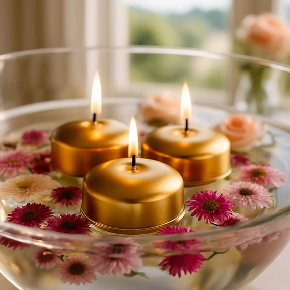 Balsa Circle 12 Gold 2 in Dripless Unscented Wax Discs Floating Candles Centerpieces