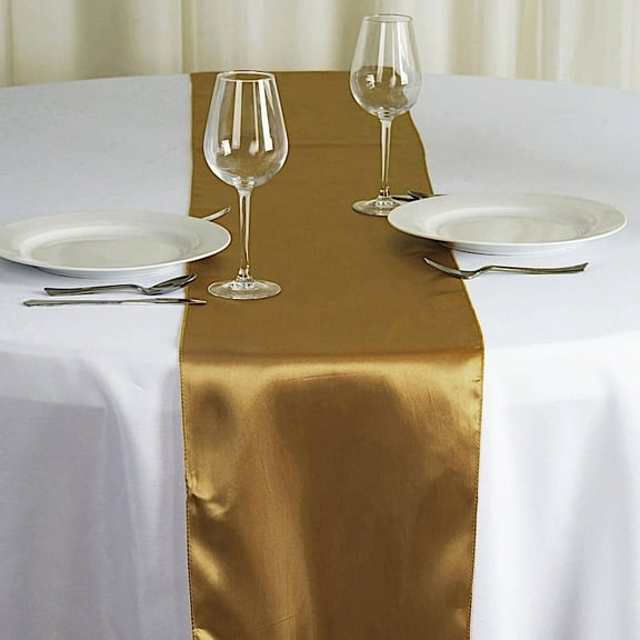 Balsa Circle 12" x 108" Satin Table Top Runner Wedding Linens - Gold