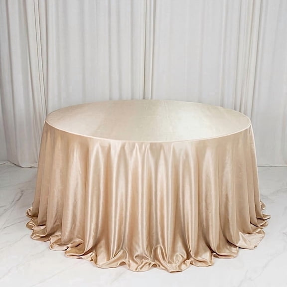 Balsa Circle 132" Champagne Round Premium Velvet Tablecloth Event Catering Linens Banquet