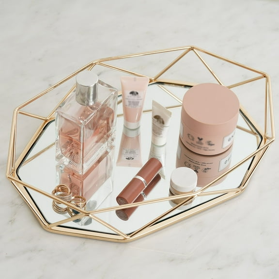 Balsa Circle 14x9 Inch Gold Mirrored Metal Geometric Decorative Serving Trays Wedding Reception Party Events Home Table Decorations