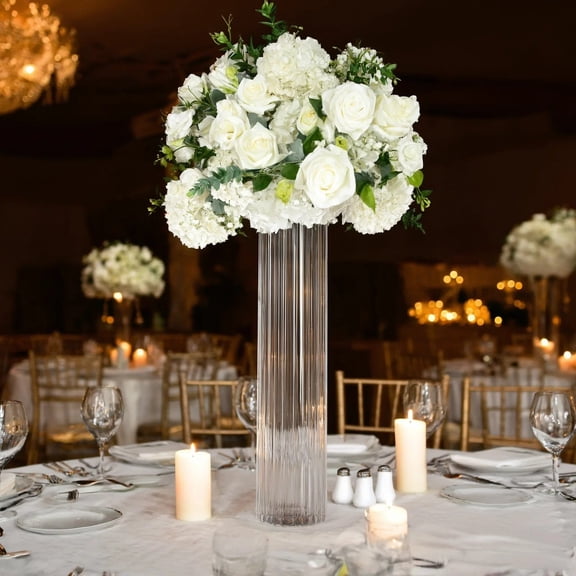 Balsa Circle 2 Clear 28 in Ribbed Cylinder Glass Vases Centerpieces Party Reception Table Décor Event Decorations