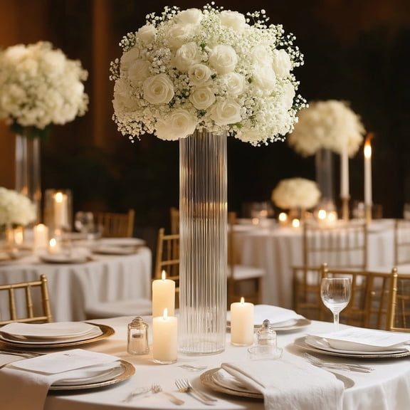 Balsa Circle 2 Clear 32 in Ribbed Cylinder Glass Vases Centerpieces Party Reception Table Décor Event Decorations