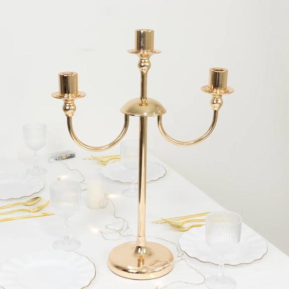 Balsa Circle 22 in Gold 3 Arm Metal Candelabra Taper Candle Holder Table Centerpiece
