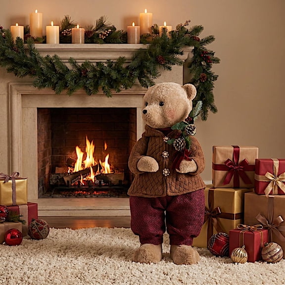 Balsa Circle 28 in Brown Boy Plush Teddy Bear Christmas Figurine with Knit Jackets Party Events