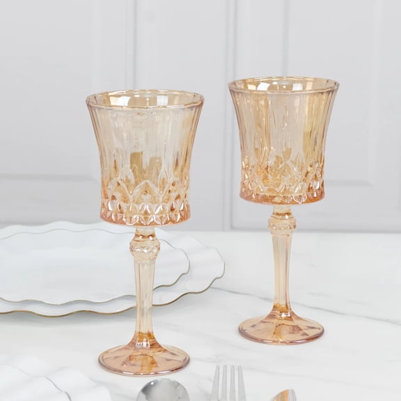 Balsa Circle 6 Amber Gold 9oz Crystal Cut Vintage Goblets Wine Glasses Party Supplies
