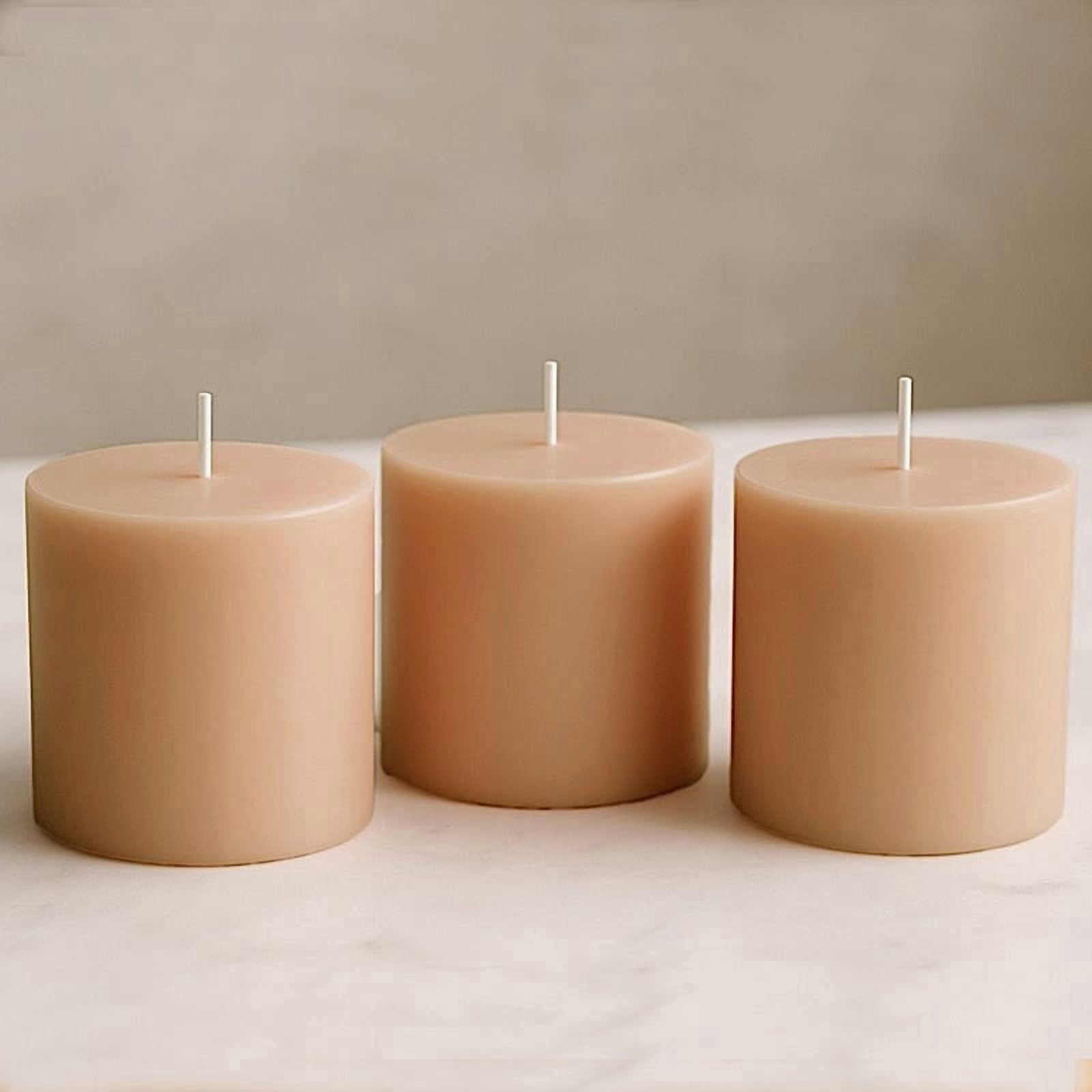 Balsa Circle 6 Beige 3x3 in Dripless Round Unscented Wax Pillar Candles Party Wedding Reception Centerpieces Event Home Decorations Supplies