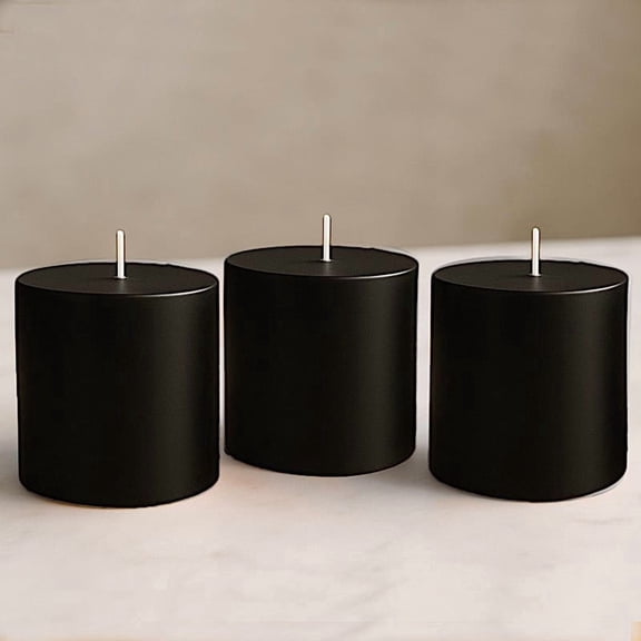 Balsa Circle 6 Black 3x3 in Dripless Round Unscented Wax Pillar Candles Party Wedding Reception Centerpieces Event Home Decorations Supplies
