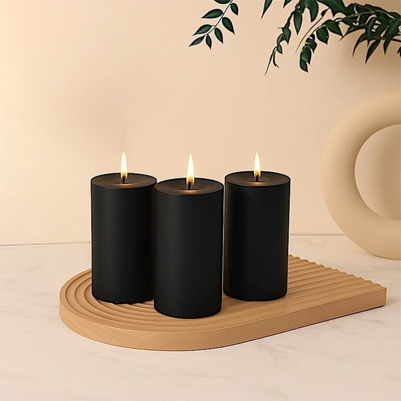 Balsa Circle 6 Black 3x6 in Dripless Round Unscented Pillar Candles Party Wedding Reception Centerpieces Event Home Decorations Supplies