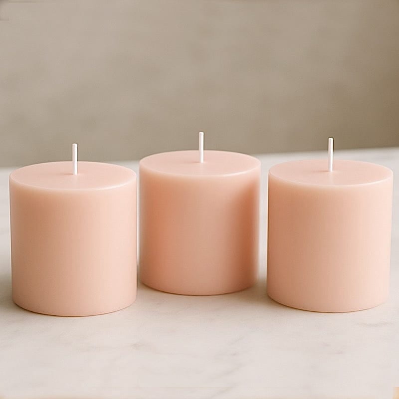 Balsa Circle 6 Blush 3x3 in Dripless Round Unscented Wax Pillar Candles Party Wedding Reception Centerpieces Event Home Decorations Supplies