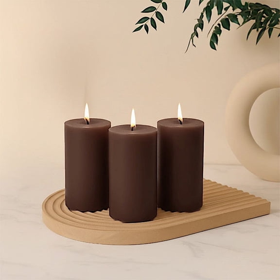 Balsa Circle 6 Brown 3x6 in Dripless Round Unscented Pillar Candles Party Wedding Reception Centerpieces Event Home Decorations Supplies