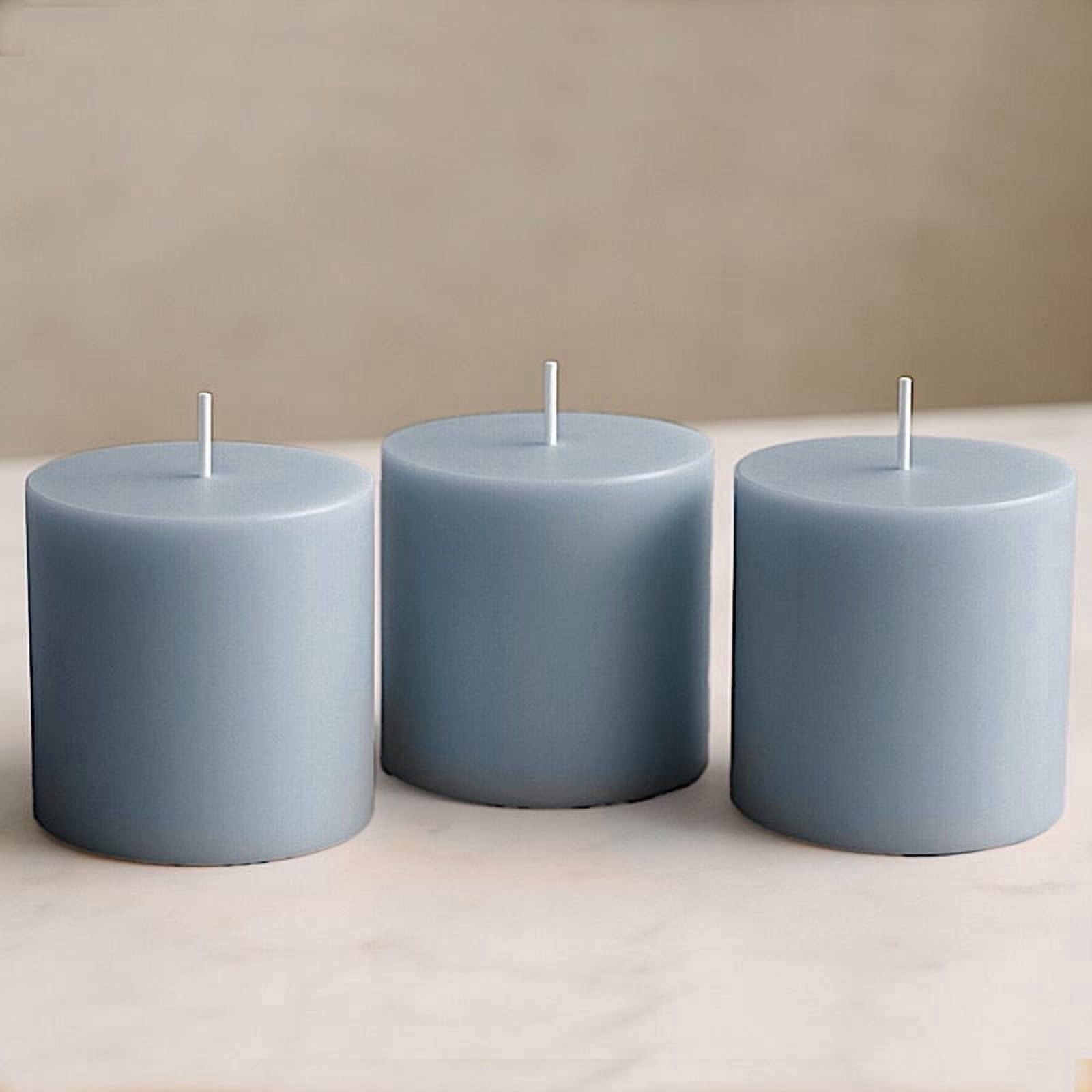 Balsa Circle 6 Dusty Blue 3x3 in Dripless Round Unscented Wax Pillar Candles Party Wedding Reception Centerpieces Event Home Decorations Supplies