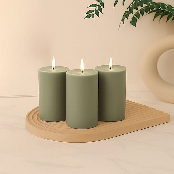 Balsa Circle 6 Dusty Sage 3x6 in Dripless Round Unscented Pillar Candles Party Wedding Reception Centerpieces Event Home Decorations Supplies