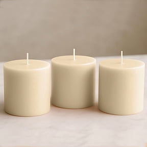 Balsa Circle 6 Ivory 3x3 in Dripless Round Unscented Wax Pillar Candles Party Wedding Reception Centerpieces Event Home Decorations Supplies