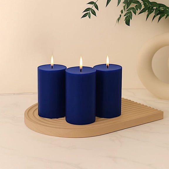 Balsa Circle 6 Navy Blue 3x6 in Dripless Round Unscented Pillar Candles Party Wedding Reception Centerpieces Event Home Decorations Supplies